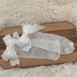 Trendy Fishnet Socks with White Bow One Size